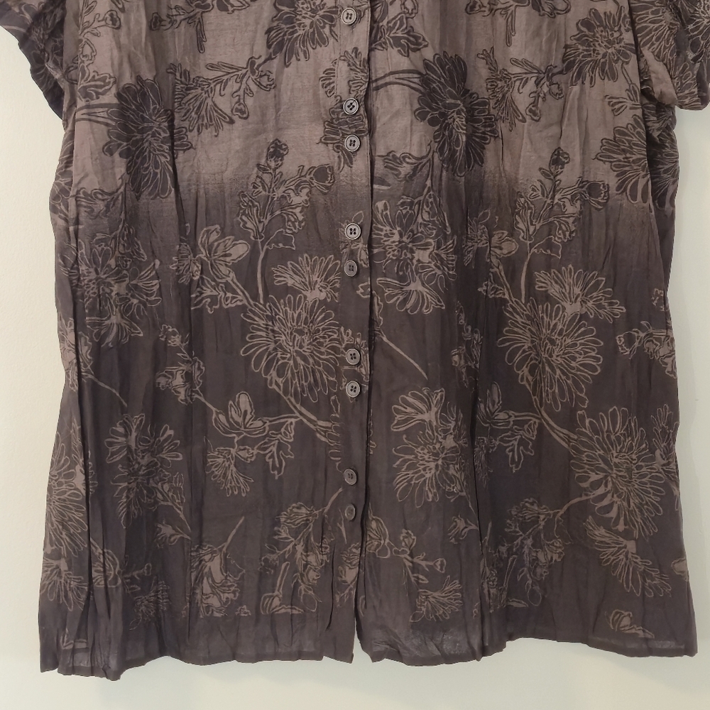 Denver Hayes XL Brown Floral Button-Down Blouse Botanical Nature Cottagecore - Picture 3 of 15